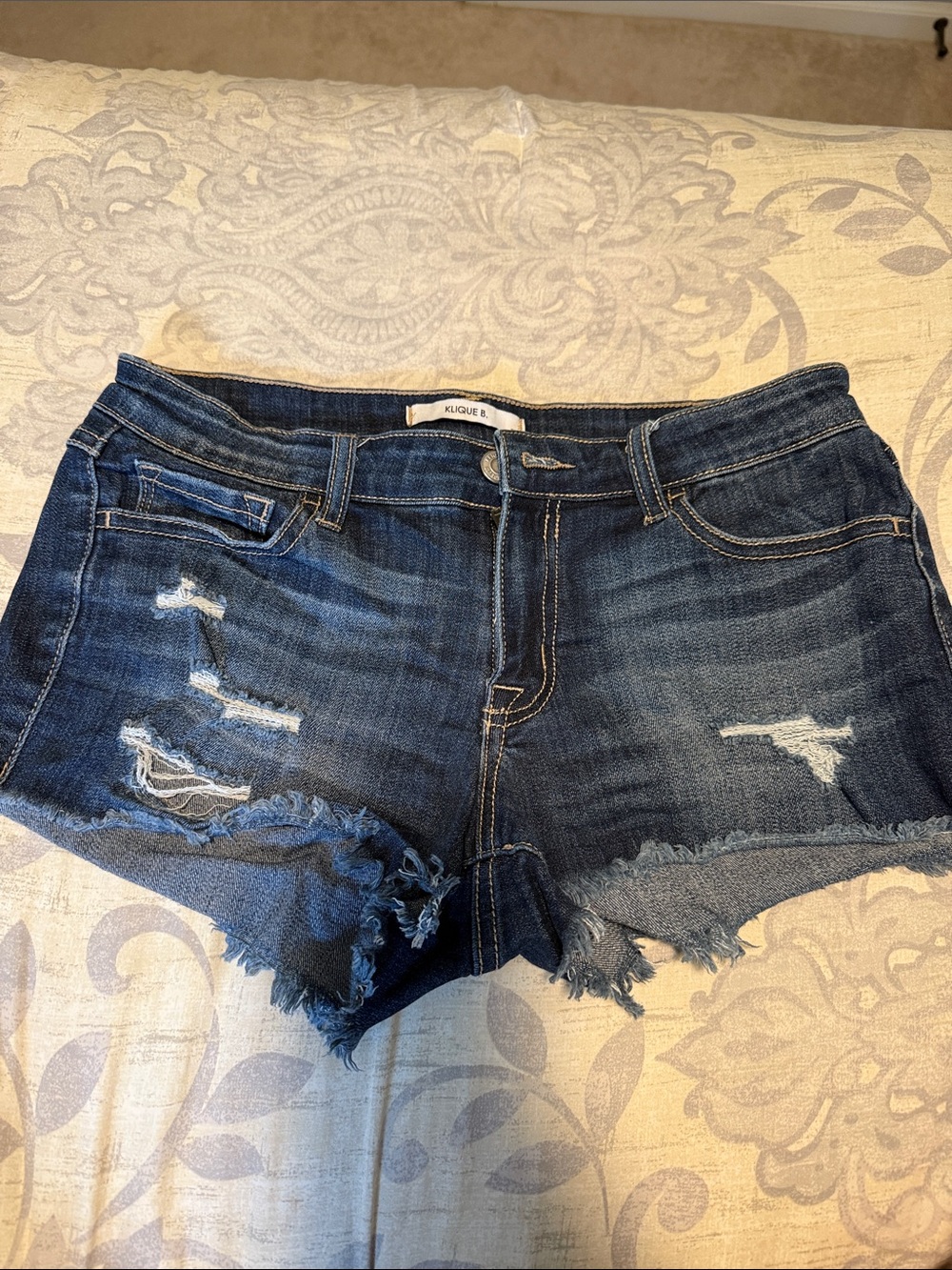 Klique Dark Indigo Distressed Denim Short Shorts
